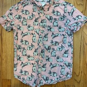 Denim & Flower short sleeve button-down shirt bunny print Easter